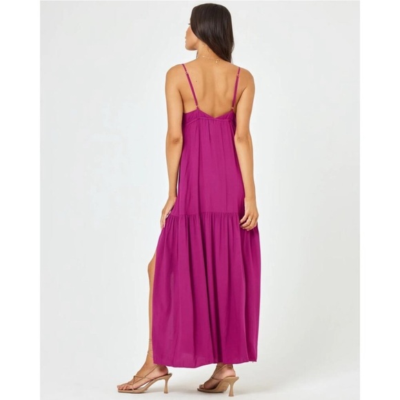 L Space Victoria Maxi Dress V Neck Tiered XS Raspberry New Beachy Vacation Chic - Picture 7 of 16